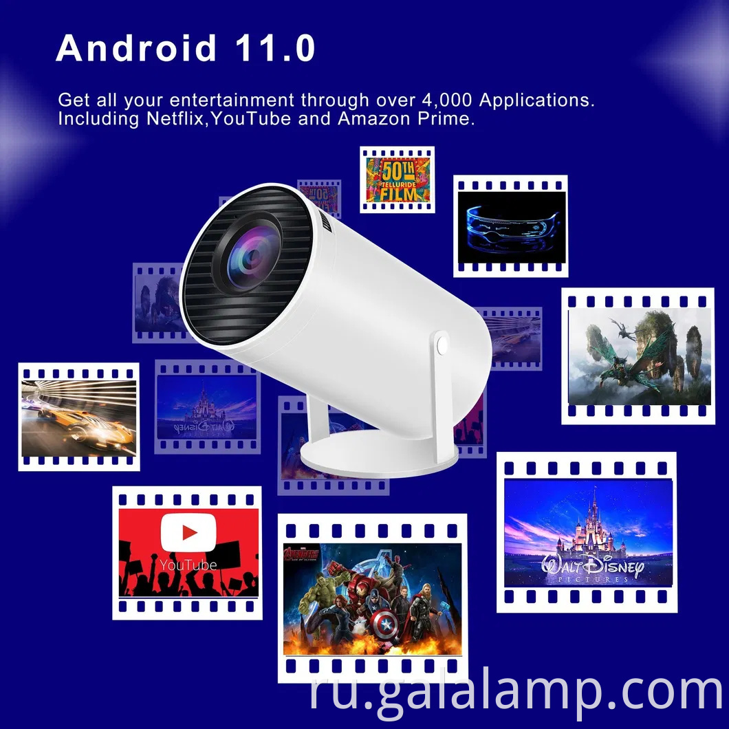 Беспроводной 4K удаленный проектор с Android 11 и Bluetooth Technology Portable